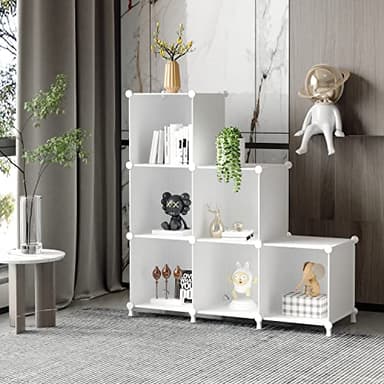 AWTATOS Cube Storage Organizer, Storage Cubes Shelves Bookshelf, 6 Cube Closet Organizers and Storage, DIY Stackable Plastic Clothes Organizer Shelving for Bedroom, Home, White - Image 2
