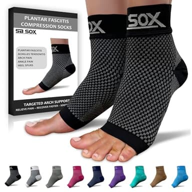 SB SOX Plantar Fasciitis Relief Socks – Ankle Brace Compression Sleeve – Arch Support for Foot Pain, Swelling, Heel Spurs – Foot Brace for Achilles Tendonitis Relief, Injury Recovery (Black, Medium) - Image 1