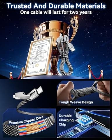 [One is Enough] 4-in-1 Compatible with USB C to Lightning Cable, 100W High-Speed Charging & Fast Data Transfer,CarPlay & Android Auto Support Multi Charger Cord Combo for iPhone/Samsung/iPad,5FT - Image 6