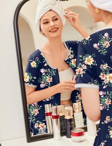 Ekouaer Zip Up Robes for Women Short Sleeves Zipper House Coat Short Bathrobes Lightweight Nightgown with Pockets S-3XL - Image 3