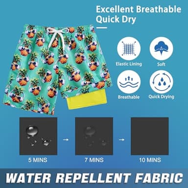 swimsobo Boys Swim Trunks Size 14-16 Years Kids with Compression Liner Shorts Swimming Boardshorts Hawaiian Pineapple Swimsuit - Image 3