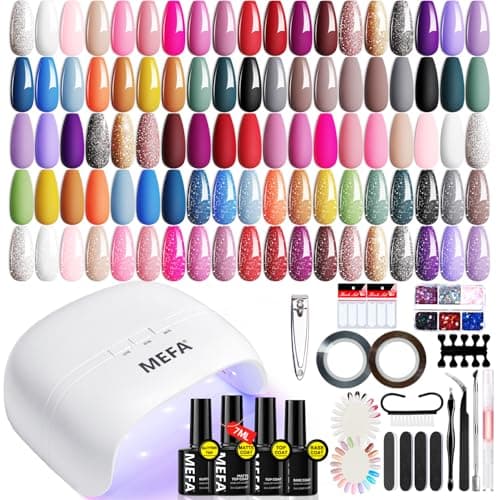 MEFA Gel Nail Polish Kit with U V Light, 32 Colors All Seasons Soak Off 60 Pcs Gel Polish Nail Set with Matte/Glossy Glitter Base Top Coat Manicure Tools Nails DIY Decorations Gifts for Women - Image 1