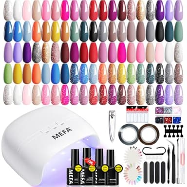 MEFA Gel Nail Polish Kit with U V Light, 32 Colors All Seasons Soak Off 60 Pcs Gel Polish Nail Set with Matte/Glossy Glitter Base Top Coat Manicure Tools Nails DIY Decorations Gifts for Women - Image 1