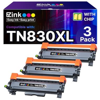 E-Z Ink Compatible Toner Cartridge Replacement for Brother TN830XL TN830 TN 830 Toner Cartridges to use with HL-L2460DW DCP-L2640DW HL-L2480DW HL-L2400D HL-L2405W MFC-L2820DW Printer (3 Black) - Image 1