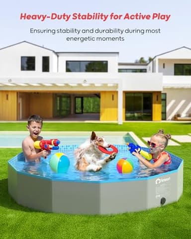 Peteast Foldable Dog Pool with Sturdy Round Design, Extra Large Portable Pet Bathtub, Durable 64" Diameter Portable Design for Backyard & Indoor Use (Includes 2 Flying Disks) - Image 7