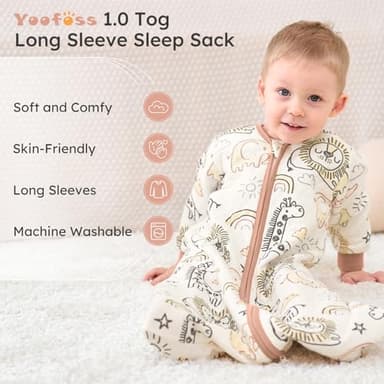 Yoofoss Baby Sleep Sack 6-12 Months 1.0 Tog Long Sleeve Sleep Sack Cotton Wearable Blanket for Infants 2-Way Zipper Quilted Sleeping Sacks(Medium) - Image 2