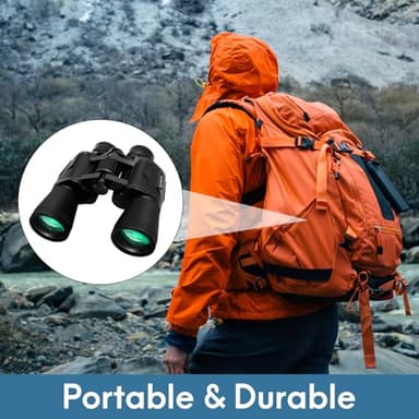 Upcheirna 20x50 High Power Binoculars with Focus Adjustment &Lens Protection for Long-Distance Viewing, Low Light Night Vision, Lightweight & Portable HD for Adults, Bird Watching,Hunting (Black) - Image 6