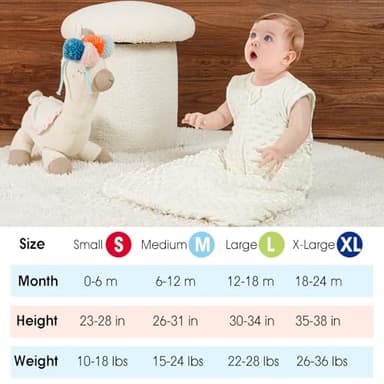 david's kids Fleece Baby Sleep Sack 6-12 Months, 2.5 Tog Minky Warm Winter Baby Wearable Blanket with Plush Dots and 2-Way Zipper, Cotton Inner Lining Sleeping Bags for Boys Girls, Medium Size, Cream - Image 5