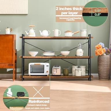 HCHQHS Bookshelf, 3-Tier Long Industrial Bookcase, Rustic Open Book Shelf, Freestanding Horizontal Bookshelves with Metal Frame - Image 5