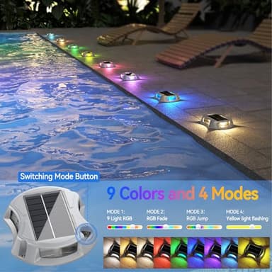 12Pack Solar Deck Lights Driveway Dock Light, 12 Color Modes Led IP67 Waterproof Outdoor Warning Step Lights for Driveway Sidewalk Garden Pathway Yard[Strobe/RGB/Fix-Color] - Image 2