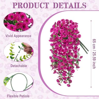 Hrobek Artificial Hanging Flowers for Outdoor, 2pcs Fake Plants Long Vine Morning Glory Eucalyptus, UV Resistant Realistic Faux Greenery Indoor Outside Patio Porch Garden Decor, Light Purple - Image 2
