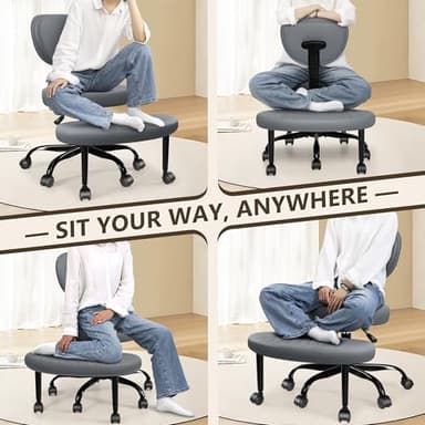 AtHope Ergonomic Cross Legged Office Chair with Wheels - Adjustable Height for Meditation, ADHD Desk & Yoga - Wide Criss Cross Design with Lumbar Support, Kneeling Chair - Dark Gray - Image 5