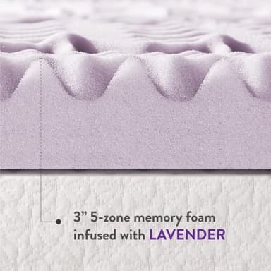 Mellow 3 Inch 5-Zone Memory Foam Mattress Topper, Soothing Lavender Infusion, Dorm Essentials, Queen - Image 7