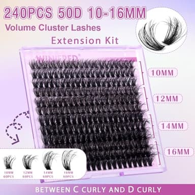 Lash Extension Kit Lash Clusters Thick Individual Lashes 10-16mm Eyelashes Extension Kit 50D Wispy Mink Lash Kit Cluster Lashes with Lash Bond and Seal by Winifred - Image 2