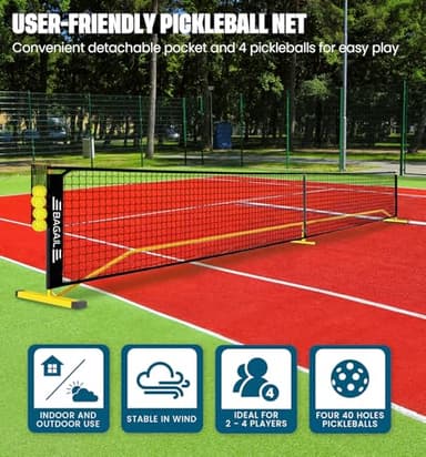 BAGAIL Portable Pickleball Net Set, 22 FT Regulation Size Pickle Ball Net with Ball Collector, Carry Bag, Easy Setup for Outdoor Indoor Driveway - Yellow - Image 3
