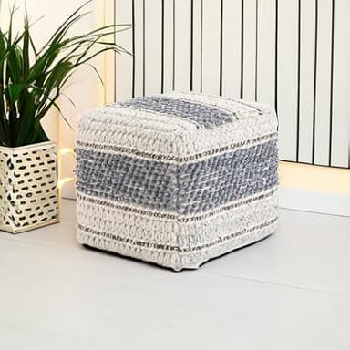 SIMPLIHOME Grady Boho Square Pouf in Blue, Natural Handloom Woven for the Living Room, Bedroom and Kids Room - Image 6