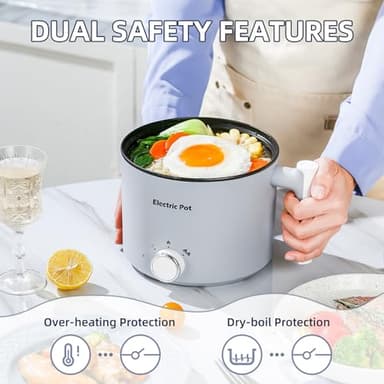 YOOLYQI Electric Hot Pot:1.5 L Ramen Cooker, Dual Power Mini Portable Multi-Functional Lazy Pot for Pasta, Noodles, Egg, Soup, Non-Stick Noodle Cooker with Boil Dry Protection for Dorm, Office (Grey) - Image 6