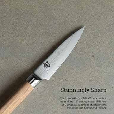 Shun Classic Blonde 3.5" Paring Knife, Handcrafted Japanese Vegetable & Fruit Knife, VG-MAX Core with Damascus Stainless Steel Cladding, Pakkawood Handle, Small Tool for Peeling, Coring & Cutting - Image 3