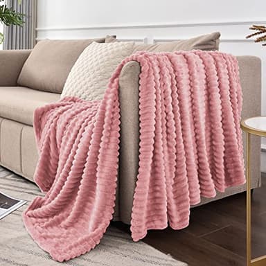 BEDELITE Baby Blankets for Boys Girls 50"x 70" - 3D Ribbed Jacquard Cute Fuzzy Fleece Blanket, Warm and Breathable Soft Cozy Throw XL Blanket, Dusty Pink - Image 4