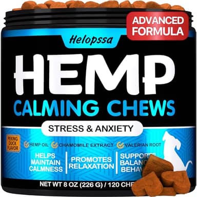 Hemp Calming Chews for Dogs with Anxiety and Stress - Anxiety Relief Chews for Storms, Fireworks, Thunder, Barking, Separation - Valerian, L-Tryptophan, Hemp Oil - Peking Duck- 120 Dog Calming Treats - Image 1