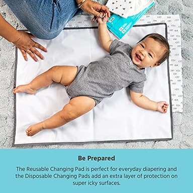 J.L. Childress Healthy Habits Portable Changing Pad Bundle for Babies - Wipeable Diaper Changing Mat for Travel + 3 Disposable Changing Pads, Baby Accessory Essentials, Foldable & Compact - Grey - Image 3