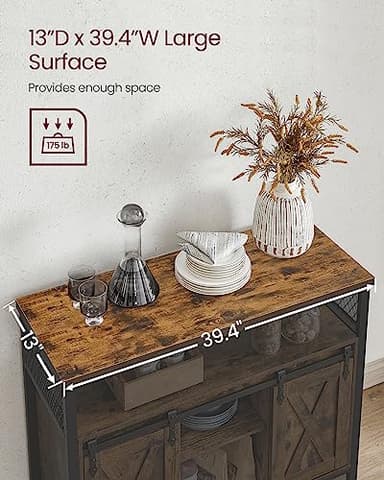 VASAGLE Buffet Cabinet, Coffee Bar Storage Cabinet, Sideboard with 2 Sliding Barn Doors, Adjustable Shelves, 13 x 39.4 x 31.5 Inches, for Living Room, Rustic Brown and Ink Black ULSC092B01 - Image 10