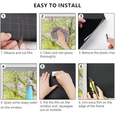 Kromapolis Blackout Window Privacy Film Total Light Blocking Room Darkening Window Covering, Removable Static Cling Frosted Glass Tint, Non-Adhesive, Black 35.4'' x 314.9'' - Image 8