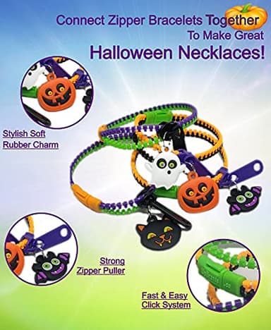 UpBrands 120-Pack Halloween Fidget Zipper Bracelets – Bulk Party Favor Toys for Kids, School Goodie Bags & Giveaways, Pinata Fillers - Image 8