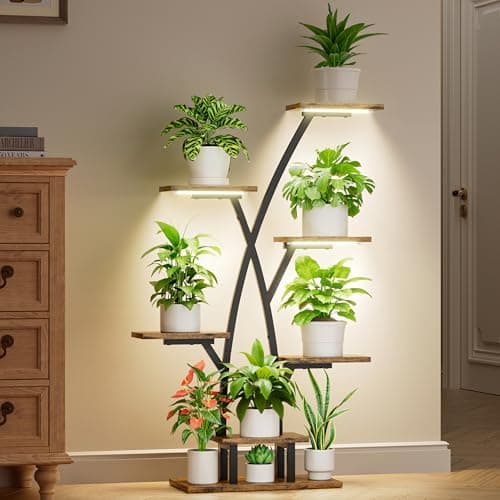 EVAWOO Plant Stand Indoor with Grow Lights - 7 Tier Indoor Plant Shelf, 42" Corner Plant Stands for Indoor Plants, Tree-Shaped Plant Rack for Living Room, Balcony, Black - Image 1