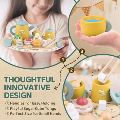 Tea Sets for Toddlers 3-5 Girl Birthday Gift 3 Year Old Princess Party Wooden Play Food Toy Sets for Kids Kitchen Accessories Age 3 4 5 6 Wood Educational Toys - Image 3