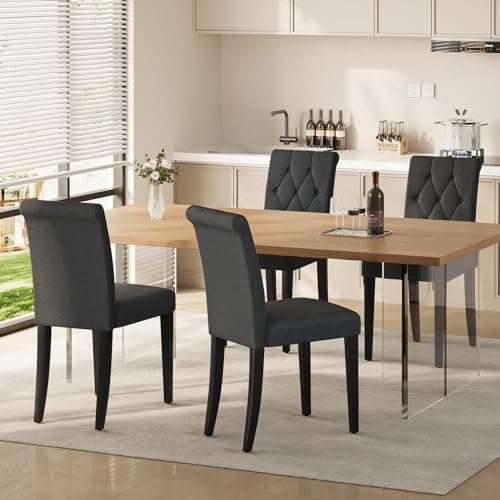 Welzona Upholstered Dining Chairs Set of 4, Button Tufted Parsons Dining Chair with Solid Wood Legs, Modern Fabric Side Chair for Dining Room/Kitchen/Restaurant/Hotel- Black - Image 1