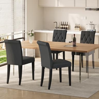 Welzona Upholstered Dining Chairs Set of 4, Button Tufted Parsons Dining Chair with Solid Wood Legs, Modern Fabric Side Chair for Dining Room/Kitchen/Restaurant/Hotel- Black - Image 1