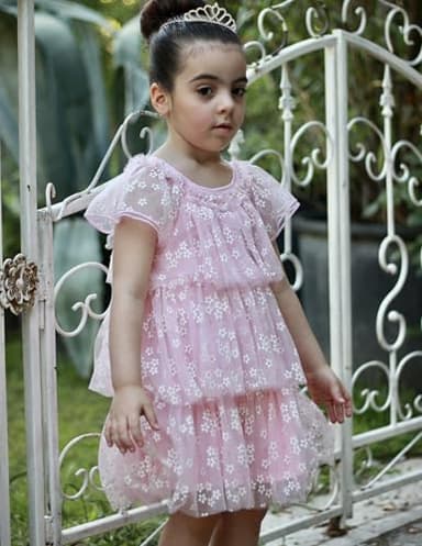 Arshiner Girls Tulle Dress Toddler Layered Tulle Tutu Dresses Baby Floral Dress Summer Formal Party Birthday Wedding 2T Pink Flower - Image 5