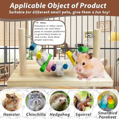 kathson Hamster Wood ledges Platform, Wooden Chinchilla Ledges Platform with Lava Ledge Blocks Chew Toys Pet Cage Resting Wooden Shelf Chinchilla Cage Accessories for Hamster Guinea-Pigs Mouse - Image 3