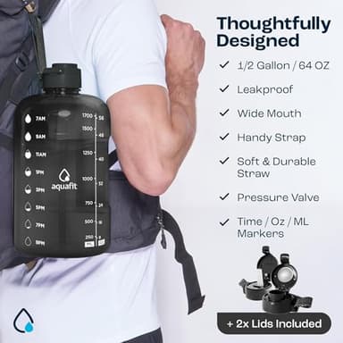 AQUAFIT 64 oz Water Bottle with Time Marker - Straw & Chug Lid - BPA Free Half Gallon Gym Water Bottle with Handle - Big Gallon Jug (Gray, 64 Ounces) - Image 5