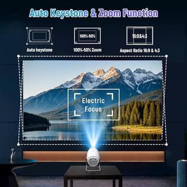 FEARWIKY Mini Portable Movie Projector with WiFi and Bluetooth, 4K 1080P Support, 180° Rotatable 130'' Screen, Auto Keystone Compatible with HDMI/USB/Smartphone/PC/Laptop - Image 4