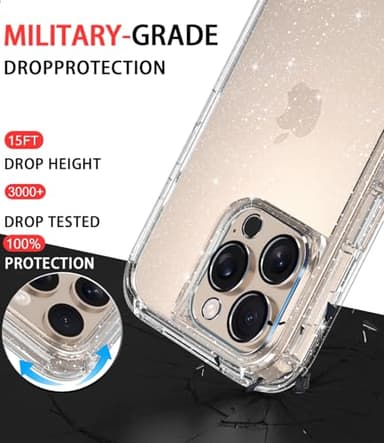 Diverbox for iPhone 16 Pro Max Case [Shockproof] [Dropproof] [Tempered Glass Screen Protector + Camera Protectors] Heavy Duty Protection Phone Case Cover for Apple iPhone 16 Pro Max (Glitter Clear) - Image 3