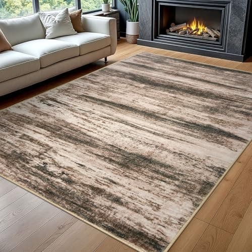 KOZYFLY Washable Rugs 8x10 Area Rug Modern Ombre Thin Rugs for Living Room, Washable Large Non-Slip Soft Striped Rug for Bedroom, Print Blush Brown Abstract Carpet for Laundry/Kid Room - Image 1