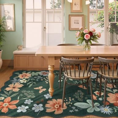 Lahome Floral Washable Rugs 8x10, Non-Slip Soft Bedroom Rug Stain Resistant, Ultra-Thin 8x10 Rugs for Living Room Easy Clean Boho Rug Accent Carpet for Dining Room Office(8x10ft,Dark Green) - Image 2