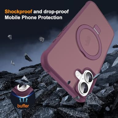 SKYLMW Compatible with iPhone 16 Case with Invisible Magnetic O-Ring Stand Military-Grade Translucent Case for iPhone 16 6.1" [Compatible with Mag-Safe][Great Grip Feeling], Wine Red - Image 7