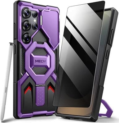 TONGATE Magnetic for Samsung Galaxy S25 Ultra Case with Privacy Screen Protector, [Compatible with MagSafe][Camera Protective Cover][Military-Grade Protection] Ring Stand Phone Case S25 Ultra, Purple - Image 1