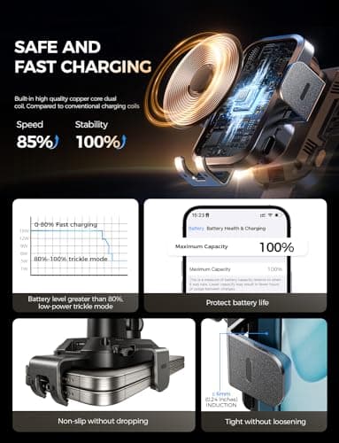 CHGeek Wireless Car Charger with Phone Holder Mount, 15W Fast Charging Auto Clamping Phone Holders for You Car Windshield Dashboard Air Vent Accessories for iPhone, Samsung Galaxy, Google, etc - Image 7