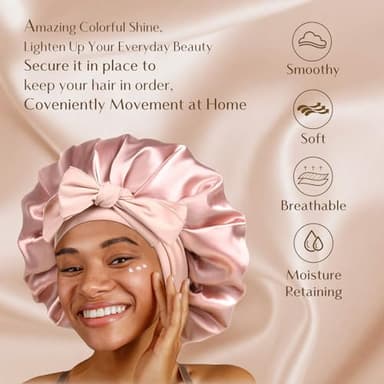 YANIBEST Silk Bonnet for Sleeping Women Adjustable Double Layer Satin Bonnet Reduce Friction Prevent Frizz Natural Curly Hair, Blush Pink - Image 3