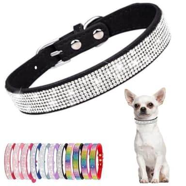 Black Bling Cat Collar, Rhinestone Dog Collars Girl Diamond Puppy Collar Female Sparkly Sparkle Jewelry Cute Adjustable for XXS XS Small Medium Boy Pet Kitten Princess, XX-Small - Image 1
