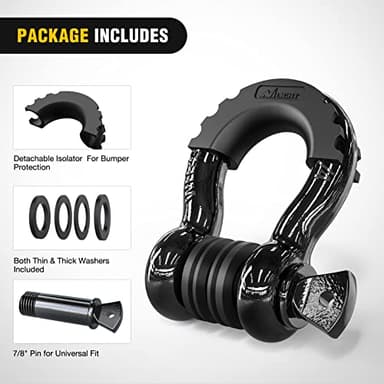 Nilight - 90052B 2 Pack 3/4" D-Ring Shackle 4.75 Ton (9500 Lbs) Capacity with 7/8" Pin Heavy Duty Off Road Recovery Shackle with Isolators & Washer Kit for Jeep Truck Vehicle , Black - Image 3