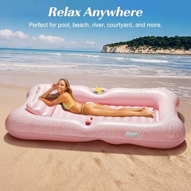 HeySplash Inflatable Pool Float Lounge, Large Inflatable Pool Floats Boat for Adults with Cup Holder & Detachable Pillow, Tanning Pool Lounger Float for Outdoor Lake River Summer Water Party,Pink Leaf - Image 6