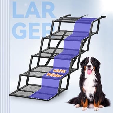 Pawaboo Extra Wide Dog Stairs for Car, Foldable Dog Ramps for Car with Non Slip Surface & Reflective Tape, Heavy Duty Dog Steps for Cars, SUV, Truck, 400lbs Capacity, 14"-35" Adjustable Height - Image 2