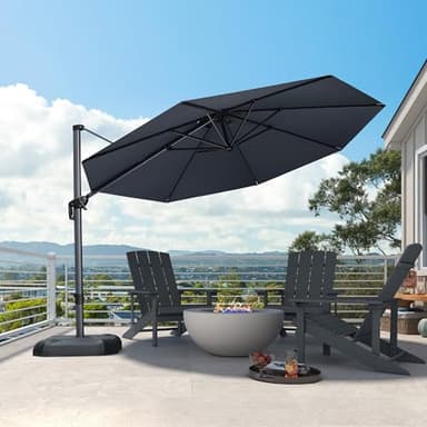 PURPLE LEAF 11 Feet Patio Umbrella Outdoor Cantilever Round Umbrella Aluminum Offset Umbrella with 360-degree Rotation for Garden Deck Pool Patio, Grey - Image 2
