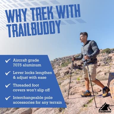 TrailBuddy Trekking Poles – Lightweight 7075 Aluminum Hiking Poles for Women, Men & Seniors – Collapsible Walking Sticks for Travel, Trails & Balance - Image 2
