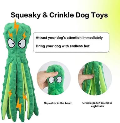 Dog Squeaky Toys Octopus - No Stuffing Crinkle Plush Toys for Puppy Teething, Durable Interactive Chew Toys for Small, Medium and Large Dogs Training and Reduce Boredom, 2 Pack - Image 4